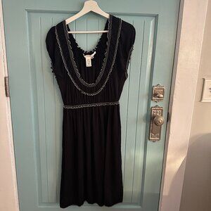 Max Studio Black Midi Dress with White Trim | Medium